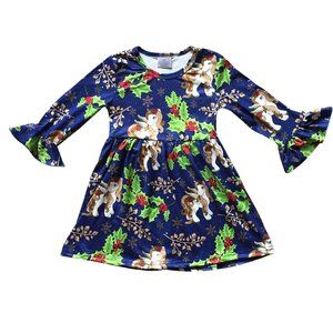 Little Girl Ruffle Sleeve Unicorn Christmas Holiday Girl Dress School Outfit Top